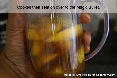 Making the mango sauce... so good!