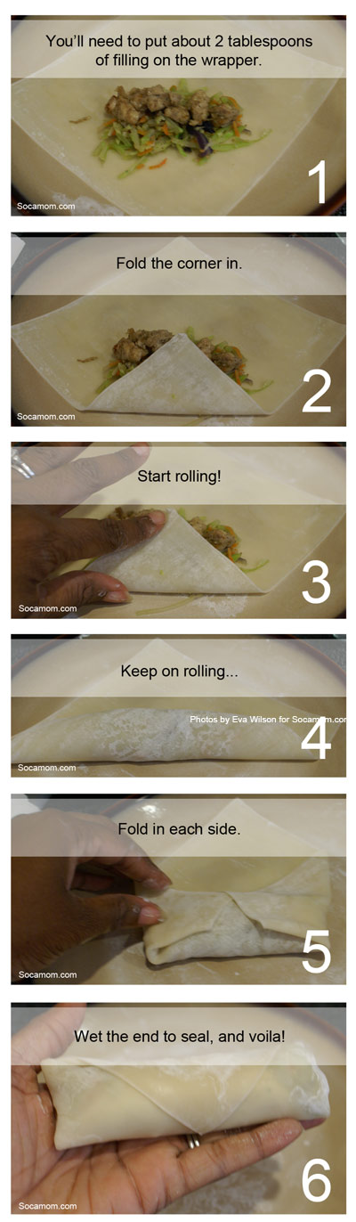 Step by step guide to rolling egg rolls!