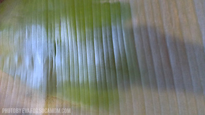 Cooking the banana leaves for pastelles over a gas stove  ::  Socamom.com