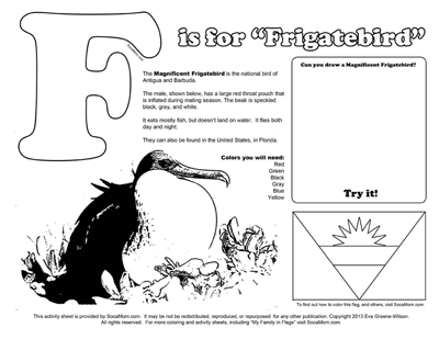 F is for Frigatebird :: Caribbean Alphabet Coloring Pages