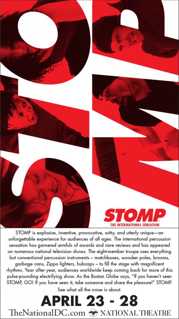 STOMP at the National Theatre April 23 - 28