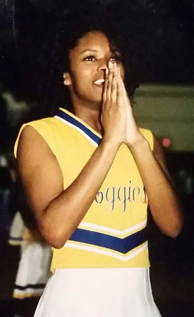 Me cheering in college, 1994 or 95.