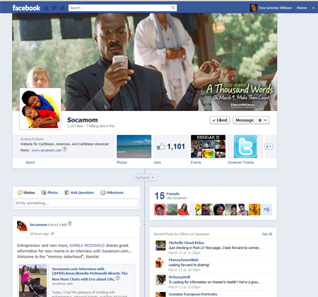 Use the New Facebook Fan Page Layout to Provide more exposure for your brands. Socamom.com